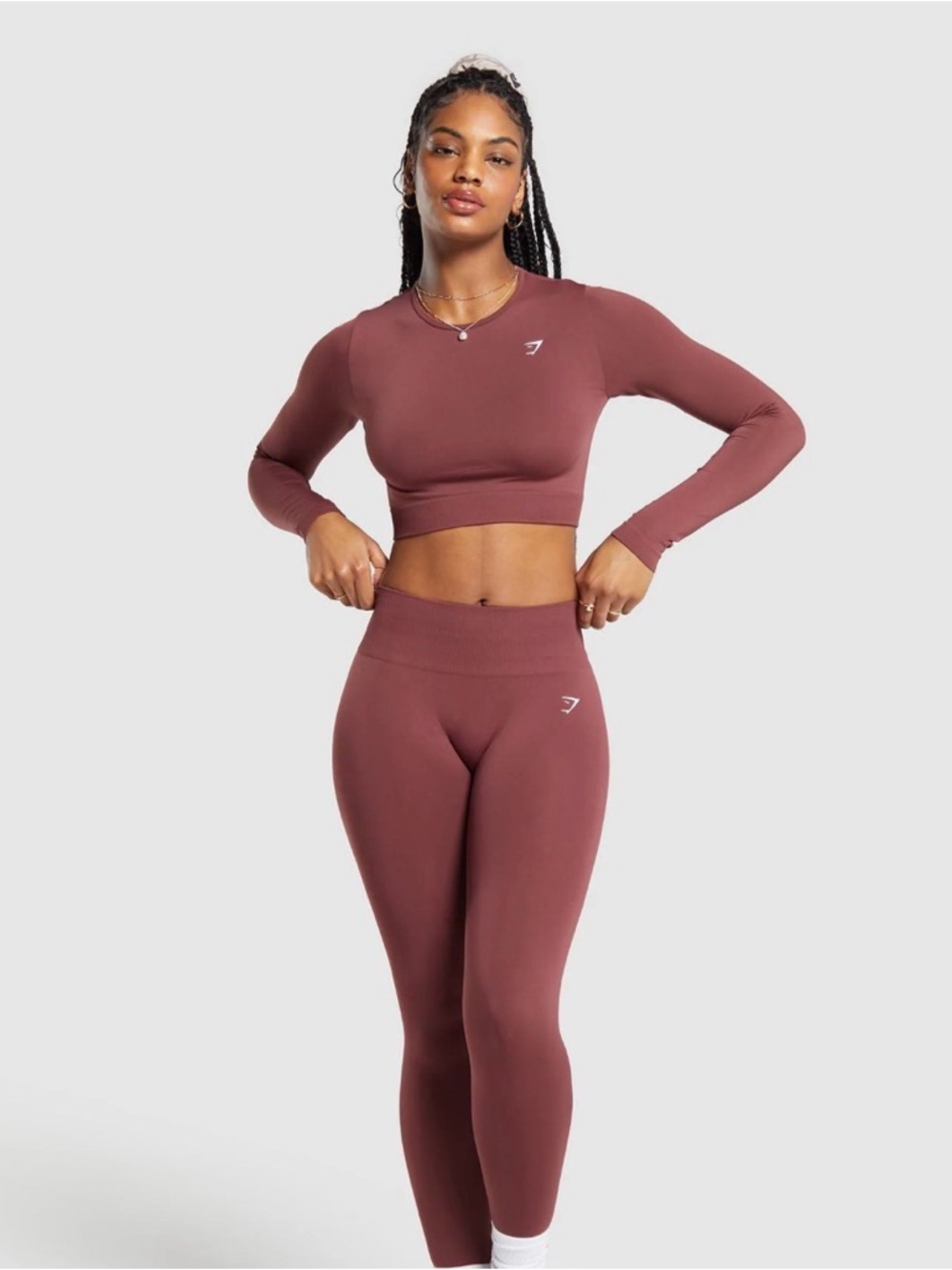Gymshark Long Sleeve Crop Tops - Sage & Burgundy - Picture 4 of 5